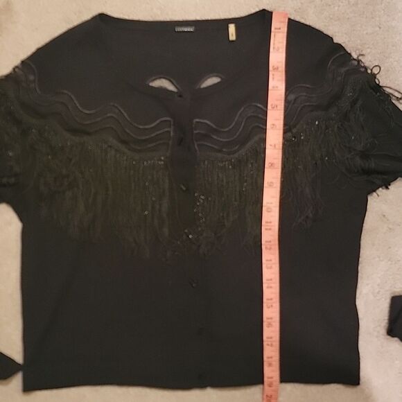 Elie Tahari Chic Black Fringe Cardigan sz med - Picture 8 of 9